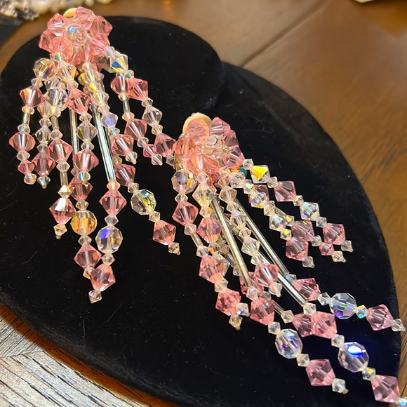 Vintage Hand Made Kato Pink/ Clear Runway Cluster Swarovski Dangle - N Earring🌸 - Picture 5 of 16